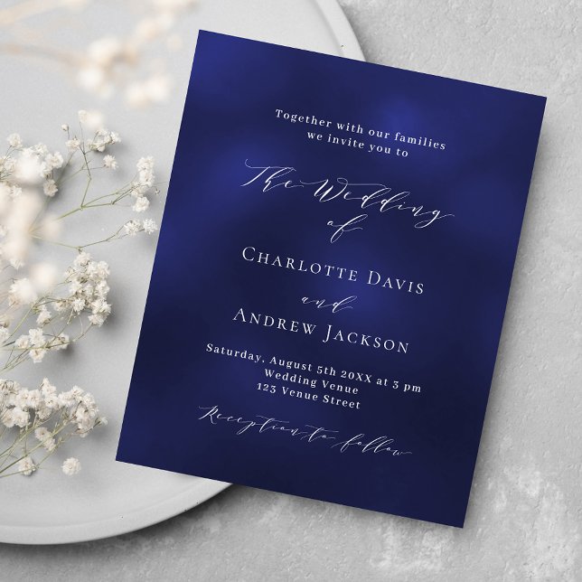 Prospectus 11,4 Cm X 14,2 Cm Faire-part de mariage budgétaire minimaliste bleu  (Créateur téléchargé)