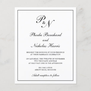 Prospectus 11,4 Cm X 14,2 Cm Faire-part de mariage budgétaire Monogramme tradit