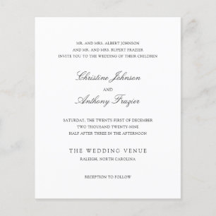 Prospectus 11,4 Cm X 14,2 Cm Faire-part de mariage classique noir et blanc Old