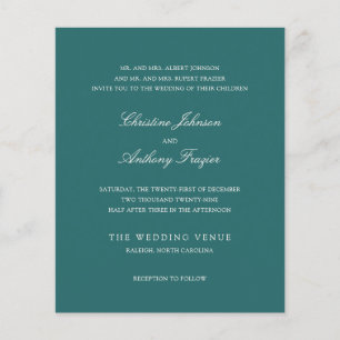 Prospectus 11,4 Cm X 14,2 Cm Faire-part de mariage classique sarcelle Old Money