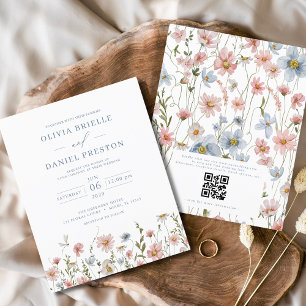 Prospectus 11,4 Cm X 14,2 Cm Faire-part de mariage de code QR du Fleur sauvage