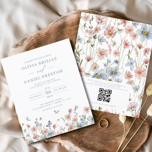 Prospectus 11,4 Cm X 14,2 Cm Faire-part de mariage de code QR du Fleur sauvage