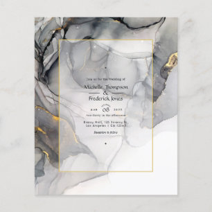 Prospectus 11,4 Cm X 14,2 Cm Faire-part de mariage d'encre d'alcool noir et or