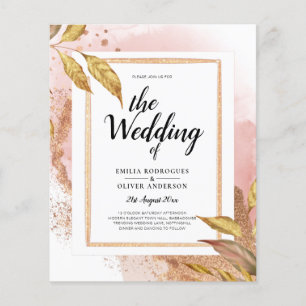 Prospectus 11,4 Cm X 14,2 Cm Faire-part de mariage Feuilles Rose Gold avec code