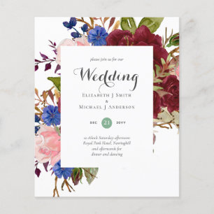 Prospectus 11,4 Cm X 14,2 Cm Faire-part de mariage floral bordeaux et marine BU