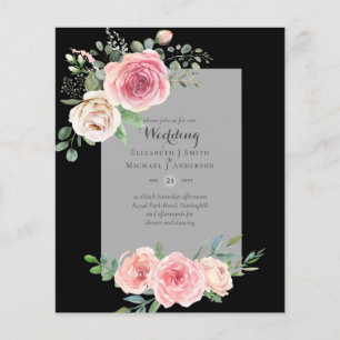 Prospectus 11,4 Cm X 14,2 Cm Faire-part de mariage floral Roses roses au budget