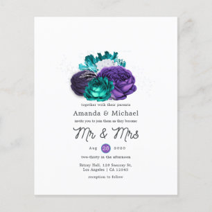 Prospectus 11,4 Cm X 14,2 Cm Faire-part de mariage floral violet rustique et tu