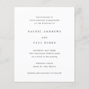 Prospectus 11,4 Cm X 14,2 Cm Faire-part de mariage formel classique intemporel