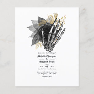 Prospectus 11,4 Cm X 14,2 Cm Faire-part de mariage gothique floral noir et or