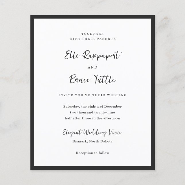 Prospectus 11,4 Cm X 14,2 Cm Faire-part de mariage minimaliste à typographie mo (Devant)