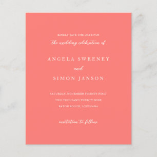 Prospectus 11,4 Cm X 14,2 Cm Faire-part de mariage moderne gras vibrant corail