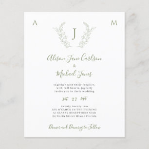Prospectus 11,4 Cm X 14,2 Cm Faire-part de mariage monogramme feuille de verdur