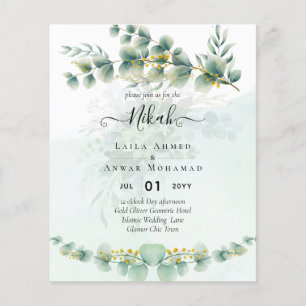 Prospectus 11,4 Cm X 14,2 Cm Faire-part de mariage NIKAH Greenery Gold Bilingue
