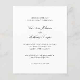 Prospectus 11,4 Cm X 14,2 Cm Faire-part de mariage noir et blanc Old Money