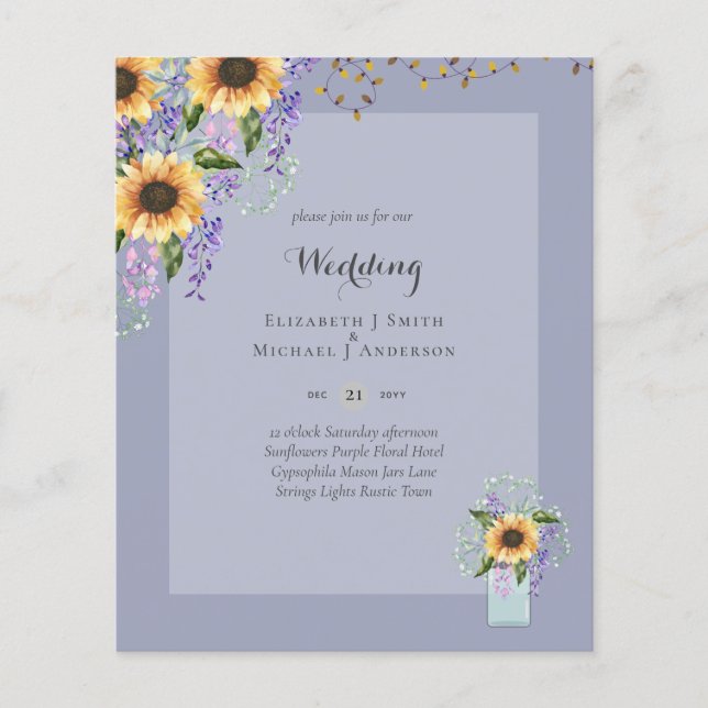 Prospectus 11,4 Cm X 14,2 Cm Faire-part de mariage pas cher - Tournesols rustiq (Devant)