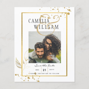 Prospectus 11,4 Cm X 14,2 Cm FAIRE-PART DE MARIAGE PHOTO BUDGET White Gold