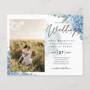 Prospectus 11,4 Cm X 14,2 Cm Faire-part de mariage photo moderne Blue Hydrangea