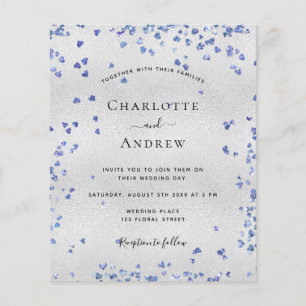 Prospectus 11,4 Cm X 14,2 Cm Faire-part mariage cœurs bleu marine et argent