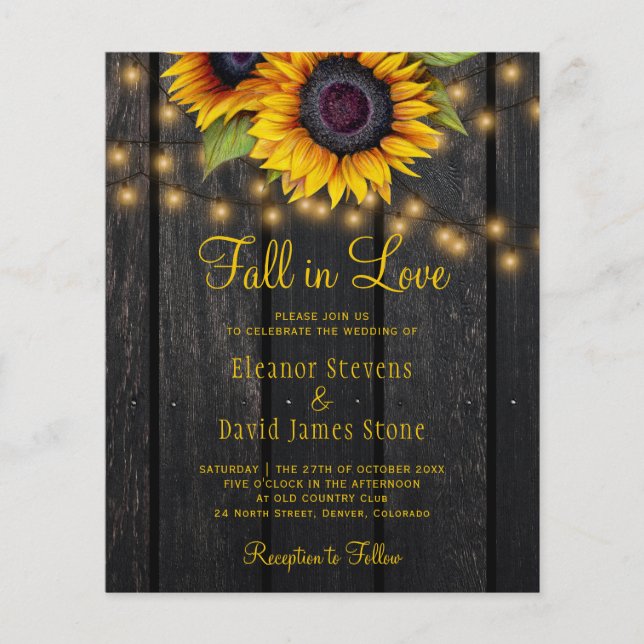 Prospectus 11,4 Cm X 14,2 Cm Fall in Love rustique mariage de tournesols de cam (Devant)