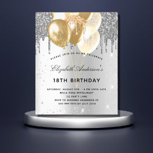 Prospectus 11,4 Cm X 14,2 Cm Fête d'anniversaire pas chère ballons argent or pa