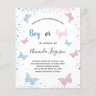 Prospectus 11,4 Cm X 14,2 Cm Fête de révélation du sexe du bébé papillons budge