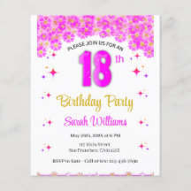 Fête du 18e anniversaire - Invitation rose