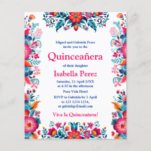 Prospectus 11,4 Cm X 14,2 Cm Fête mexicaine florale blanche pour les quinze ans