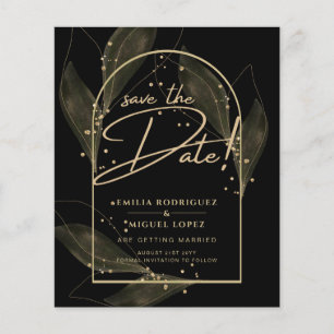Prospectus 11,4 Cm X 14,2 Cm Feuilles Black Gold Moderne Mariage Enregistrer La