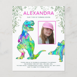 Prospectus 11,4 Cm X 14,2 Cm Filles Dinosaur Anniversaire Fête Budget Invitatio