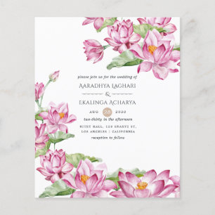 Prospectus 11,4 Cm X 14,2 Cm Fleur de lotus aquarelle mariage indien