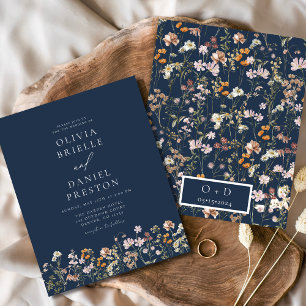 Prospectus 11,4 Cm X 14,2 Cm Fleur sauvage bleu marine Jardin Mariage Invitatio