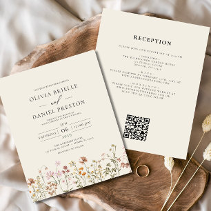 Prospectus 11,4 Cm X 14,2 Cm Fleur sauvage budgétaire Beige tout en un QR Code