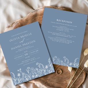 Prospectus 11,4 Cm X 14,2 Cm Fleur sauvage Dusty Blue Botanical Faire-part de m