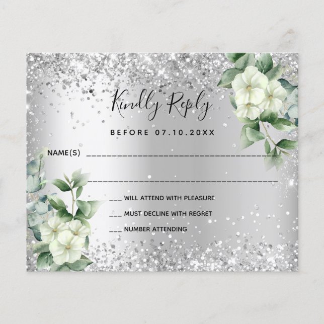 Prospectus 11,4 Cm X 14,2 Cm Fleurs blanches en argent eucalyptus mariage note  (Devant)