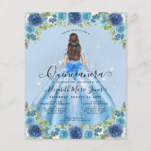Prospectus 11,4 Cm X 14,2 Cm Floral Dusty bleu gris princesse Quinceanera