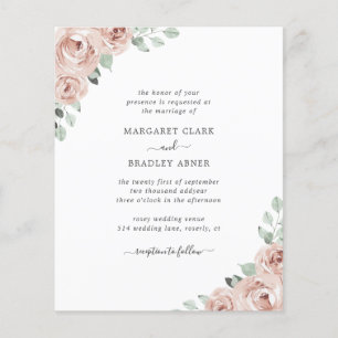 Prospectus 11,4 Cm X 14,2 Cm Floral Dusty Rose Budget Faire-part de mariage