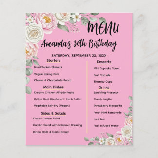 Prospectus 11,4 Cm X 14,2 Cm Floral Personalized Birthday Menu Program Card