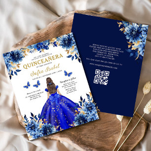 Prospectus 11,4 Cm X 14,2 Cm Floral Royal Blue QR Code Princess Quinceanera