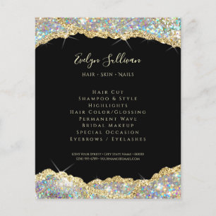 Prospectus 11,4 Cm X 14,2 Cm Flyer à paillettes d'or Faux parties scintillant