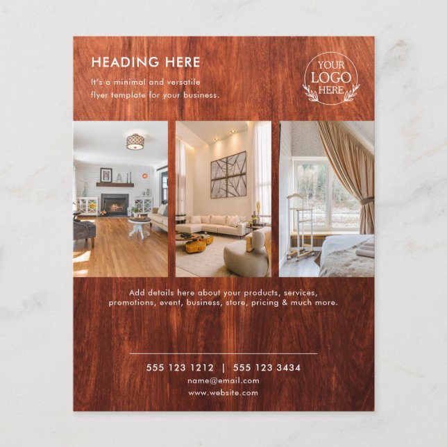 Prospectus 11,4 Cm X 14,2 Cm Flyer commercial minimaliste | Logo et photo (Devant)