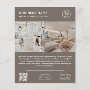 Prospectus 11,4 Cm X 14,2 Cm Flyer d'affaires Taupe avec code QR photo de logo 