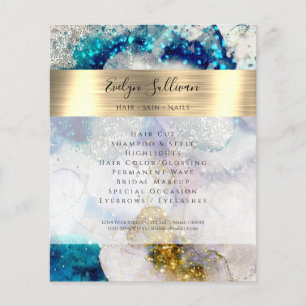 Prospectus 11,4 Cm X 14,2 Cm Flyer d'aquarelle parties scintillant or bleu