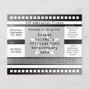 Prospectus 11,4 Cm X 14,2 Cm Flyer de billets en étoile noire/blanche