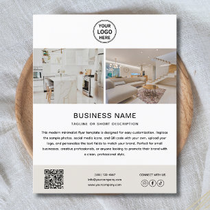 Prospectus 11,4 Cm X 14,2 Cm Flyer de entreprise QR photo de logo minimaliste