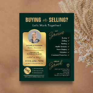Prospectus 11,4 Cm X 14,2 Cm Flyer de logos de l'agent immobilier Green & Gold