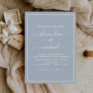 Prospectus 11,4 Cm X 14,2 Cm Flyer de mariage à typographie moderne bleu poussi