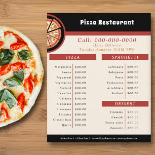 Prospectus 11,4 Cm X 14,2 Cm Flyer de restaurant de pizza, menu et liste de pri