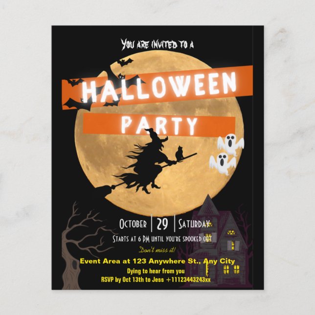 Prospectus 11,4 Cm X 14,2 Cm Flyer d'invitation à une fête Halloween économique (Devant)