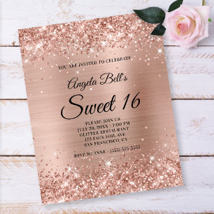 Prospectus 11,4 Cm X 14,2 Cm Flyer en papier Rose Gold Pailleté pour Sweet 16