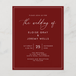Prospectus 11,4 Cm X 14,2 Cm Flyer Faire-part de mariage vin budget